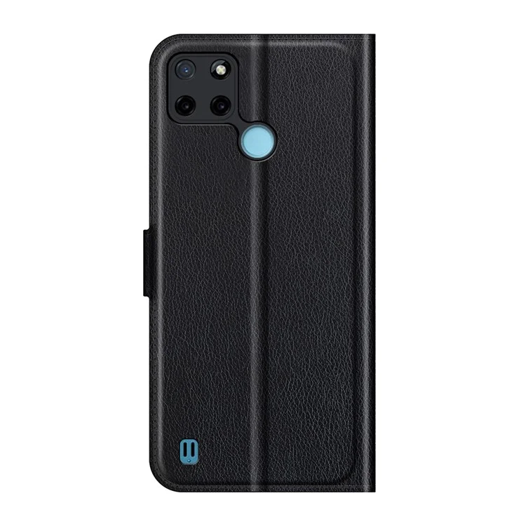 Litchi Skin Folio Étui à rabat Porte-monnaie en cuir Étui pour téléphone portable avec support pour Realme C21Y - Noir 