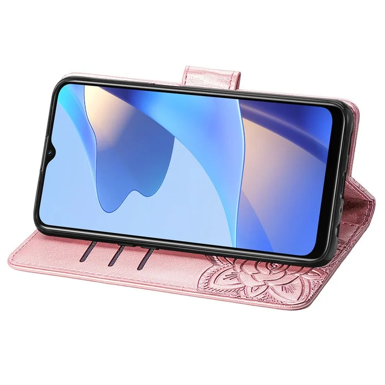 Big Butterfly Imprinting Protective Leather Wallet Cover with Strap for Oppo A16/A16s/A54s - Rose Gold