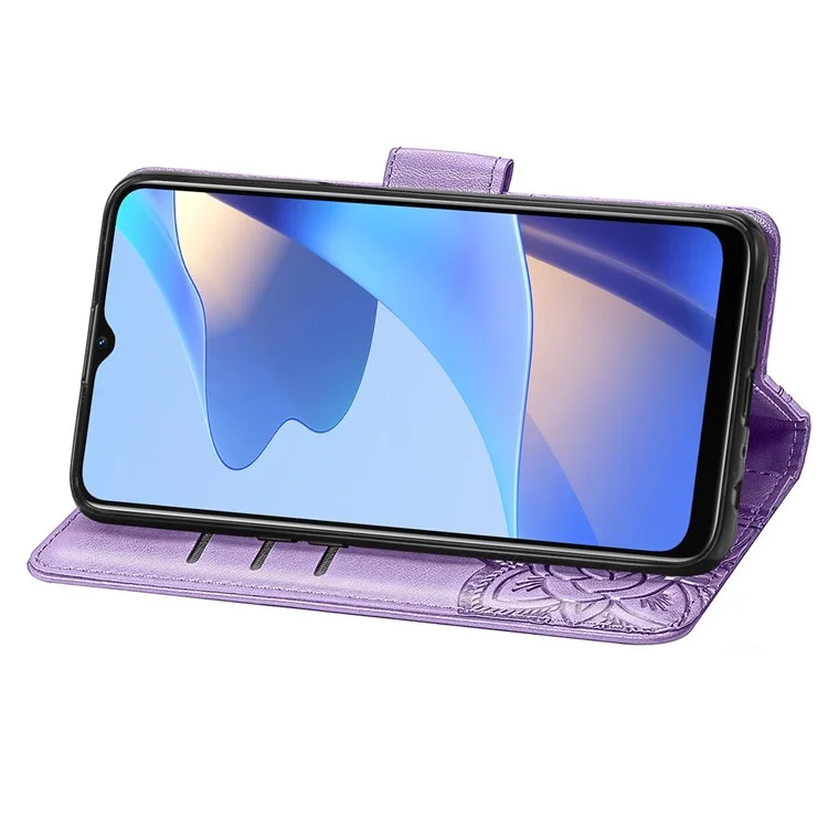 Big Butterfly Spruding Protective Leder Brieftasche Mit Riemen Für Oppo A16/A16s/A54s - Helles Lila
