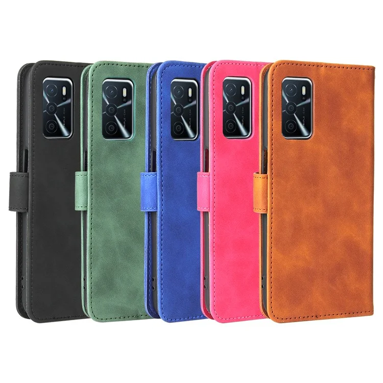 Skin-touch PU Folio Folio Stand Magnetic Staft Strong Cierre de Cierre Case de Teléfono Con Correa Para Oppo A16 / A53s 5G / A55 5G - Negro