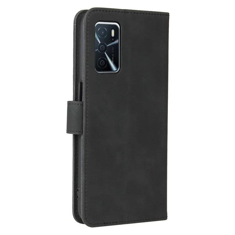 Skin-touch PU Folio Folio Stand Magnetic Staft Strong Cierre de Cierre Case de Teléfono Con Correa Para Oppo A16 / A53s 5G / A55 5G - Negro