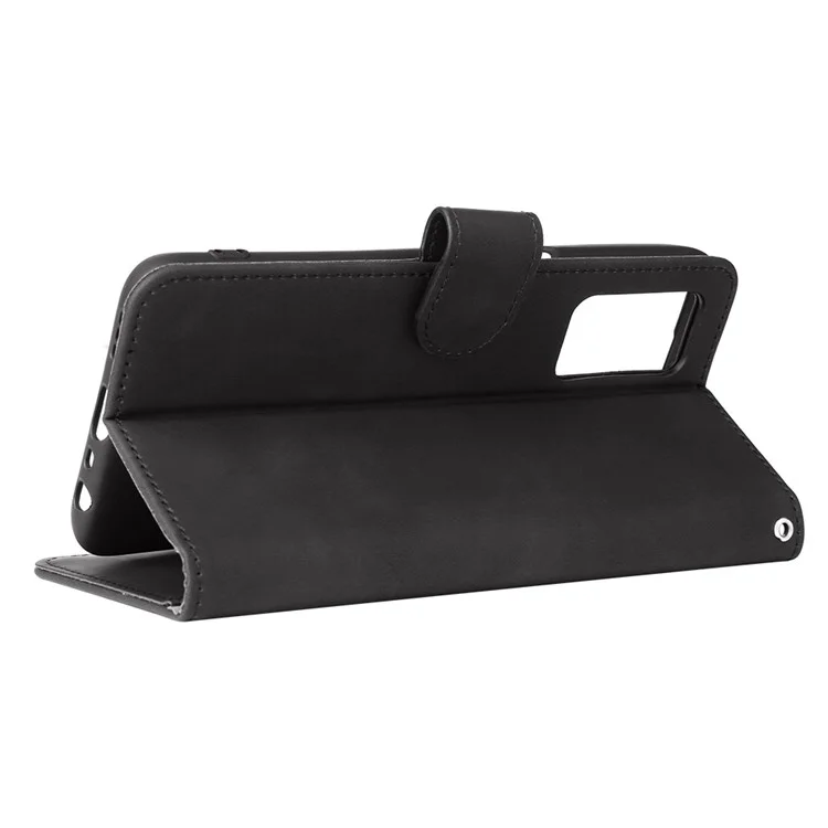 Skin-touch PU Folio Folio Stand Magnetic Staft Strong Cierre de Cierre Case de Teléfono Con Correa Para Oppo A16 / A53s 5G / A55 5G - Negro