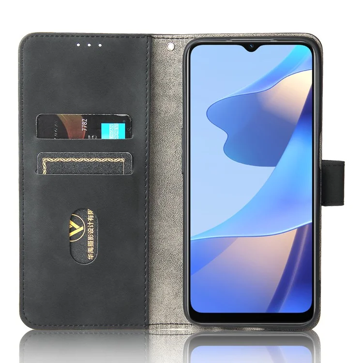 Skin-touch PU Folio Folio Stand Magnetic Staft Strong Cierre de Cierre Case de Teléfono Con Correa Para Oppo A16 / A53s 5G / A55 5G - Negro