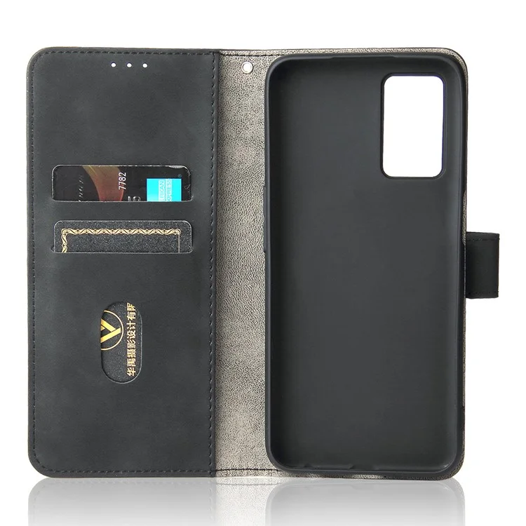 Skin-touch PU Folio Folio Stand Magnetic Staft Strong Cierre de Cierre Case de Teléfono Con Correa Para Oppo A16 / A53s 5G / A55 5G - Negro