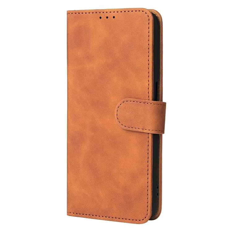 Skin-touch PU Folio Folio Stand Magnetic Staft Strong Cierre de Cierre Case de Teléfono Con Correa Para Oppo A16 / A53s 5G / A55 5G - Marrón