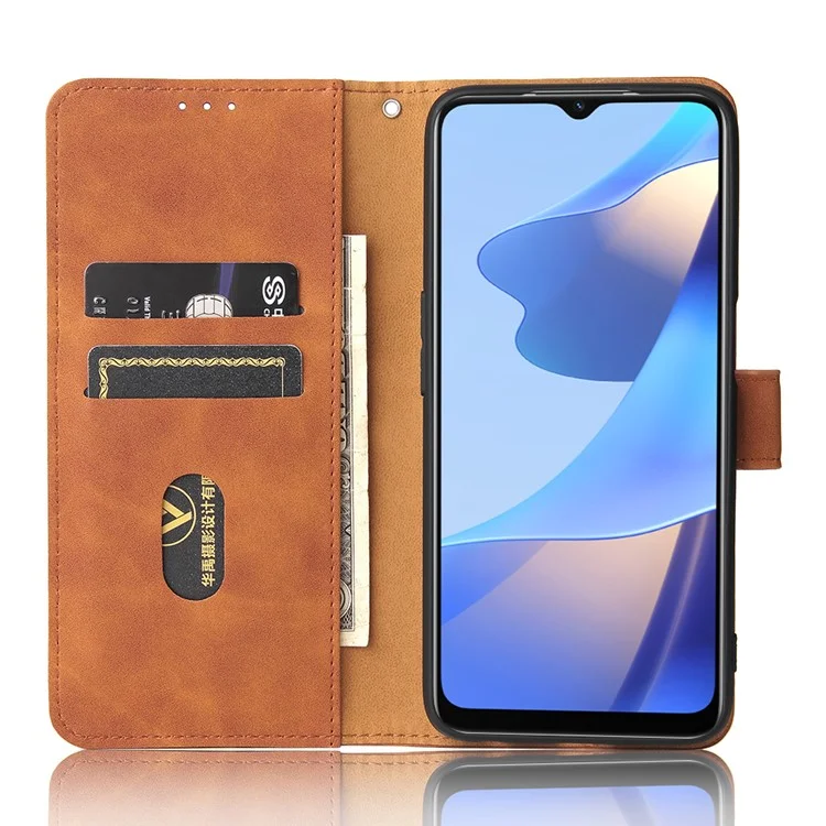 Skin-touch PU Folio Folio Stand Magnetic Staft Strong Cierre de Cierre Case de Teléfono Con Correa Para Oppo A16 / A53s 5G / A55 5G - Marrón