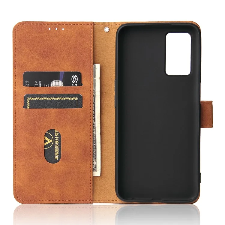 Skin-touch PU Folio Folio Stand Magnetic Staft Strong Cierre de Cierre Case de Teléfono Con Correa Para Oppo A16 / A53s 5G / A55 5G - Marrón