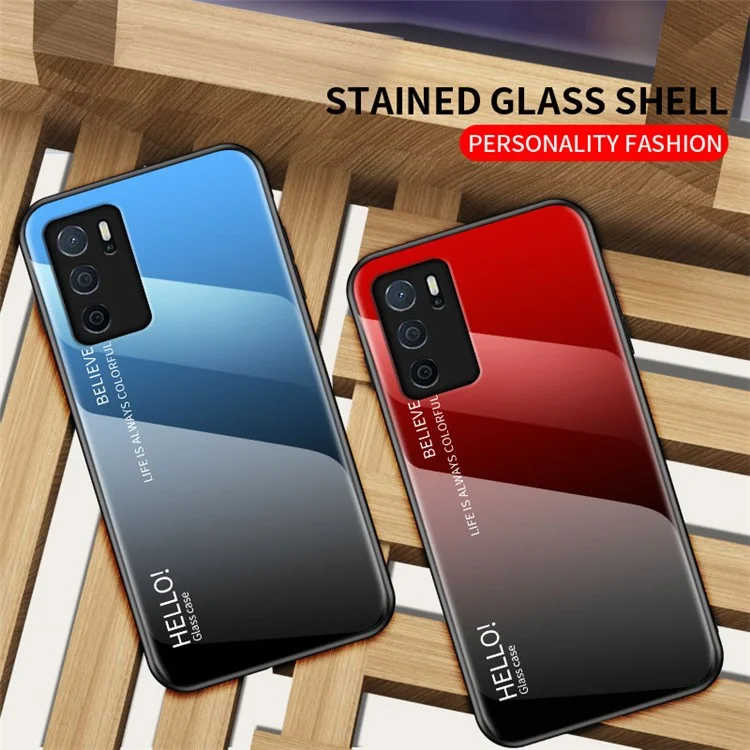 Couleur de Gradient de Verre Trempé Résistant Aux Rayures + Cadre Hybride Slim Cadre TPU Pour Oppo A16 / A16s / A54s - Gradient Noir Gris