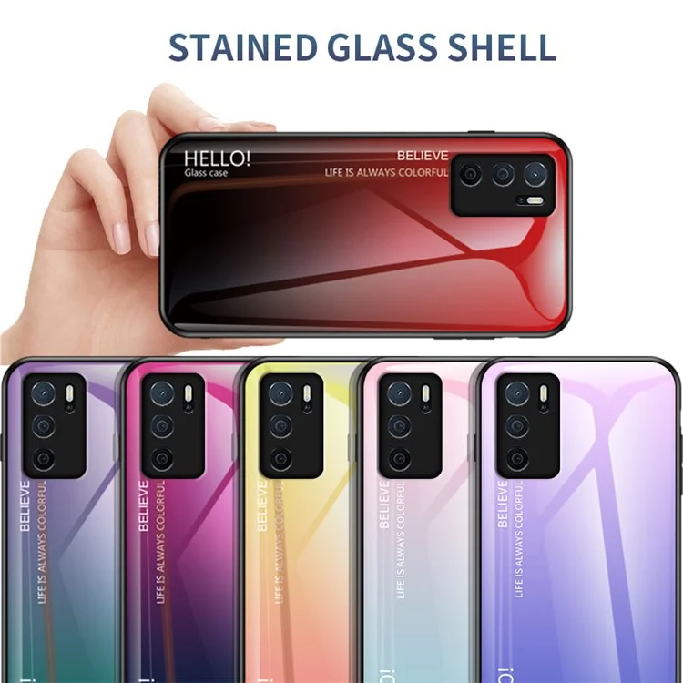 Couleur de Gradient de Verre Trempé Résistant Aux Rayures + Cadre Hybride Slim Cadre TPU Pour Oppo A16 / A16s / A54s - Gradient Noir Gris