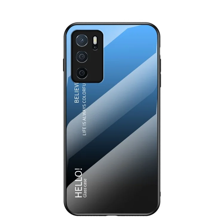Colore Gradiente di Vetro Temperato Resistente ai Graffi + Telaio TPU Slim Slim Custodi Per Oppo A16/a16s/a54s - Nero Blu Gradiente