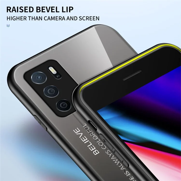 Colore Gradiente di Vetro Temperato Resistente ai Graffi + Telaio TPU Slim Slim Custodi Per Oppo A16/a16s/a54s - Nero Blu Gradiente