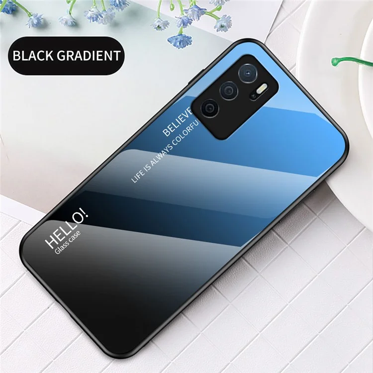 Colore Gradiente di Vetro Temperato Resistente ai Graffi + Telaio TPU Slim Slim Custodi Per Oppo A16/a16s/a54s - Nero Blu Gradiente