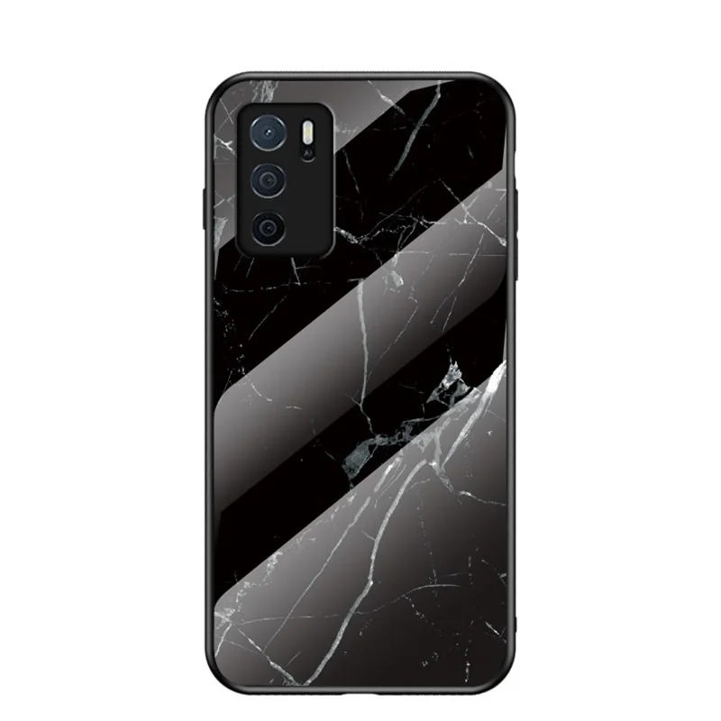 Marble Stylish Design Tempered Glass Anti-Scratch Shockproof Cover for Oppo A16/A16s/A54s - Black Marble