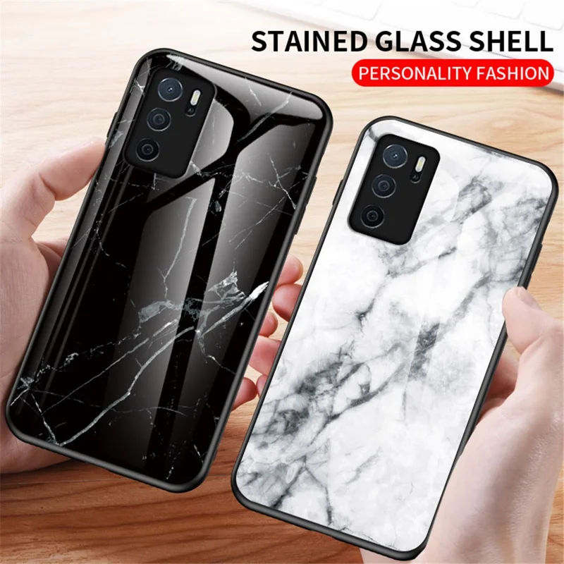 Marble Stylish Design Tempered Glass Anti-Scratch Shockproof Cover for Oppo A16/A16s/A54s - Black Marble