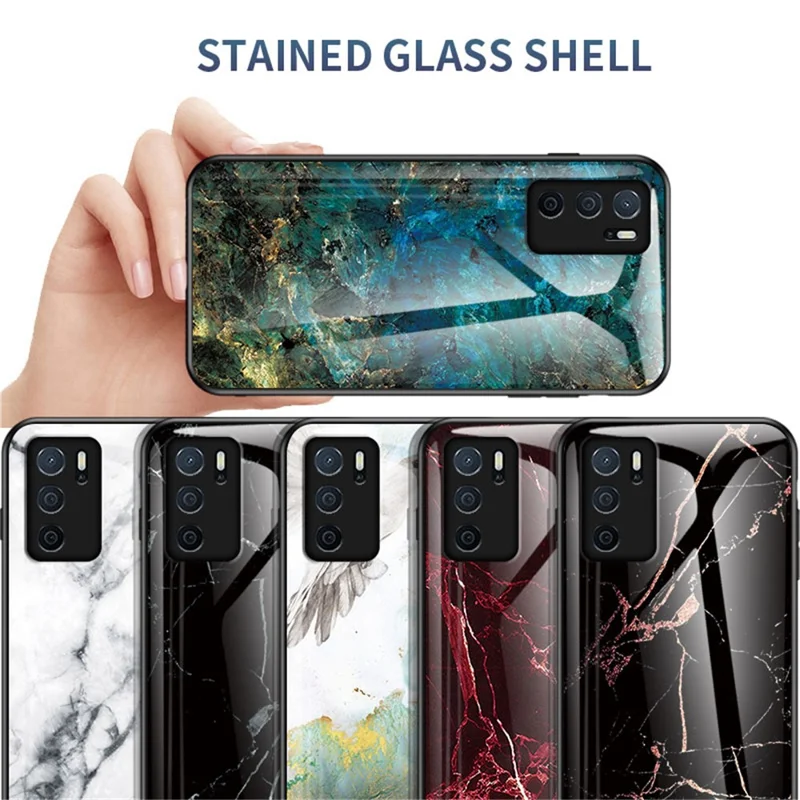 Marble Stylish Design Tempered Glass Anti-Scratch Shockproof Cover for Oppo A16/A16s/A54s - Black Marble