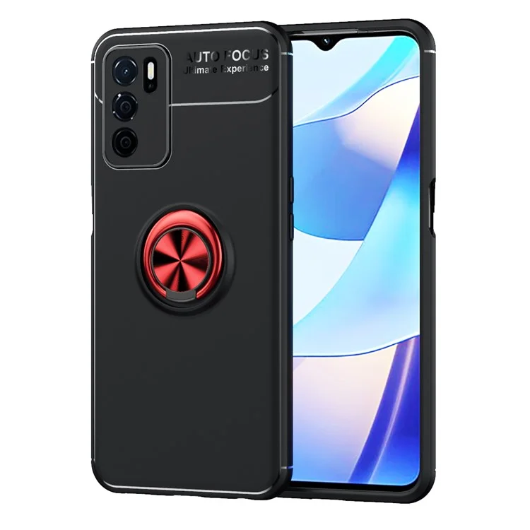 Rotação Metal Rien Metal Kickstand Holder-absorção Anti-arranhão Anti-Scratch Flexible TPU Capa Case Para Oppo A16/a16s/a54s - Preto/vermelho