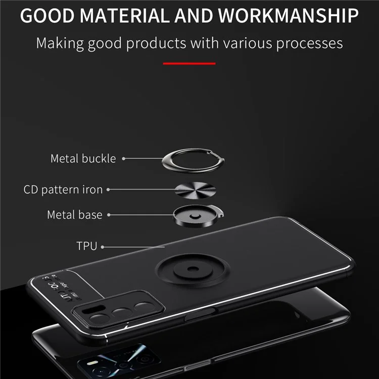 Rotação Metal Rien Metal Kickstand Holder-absorção Anti-arranhão Anti-Scratch Flexible TPU Capa Case Para Oppo A16/a16s/a54s - Preto/vermelho