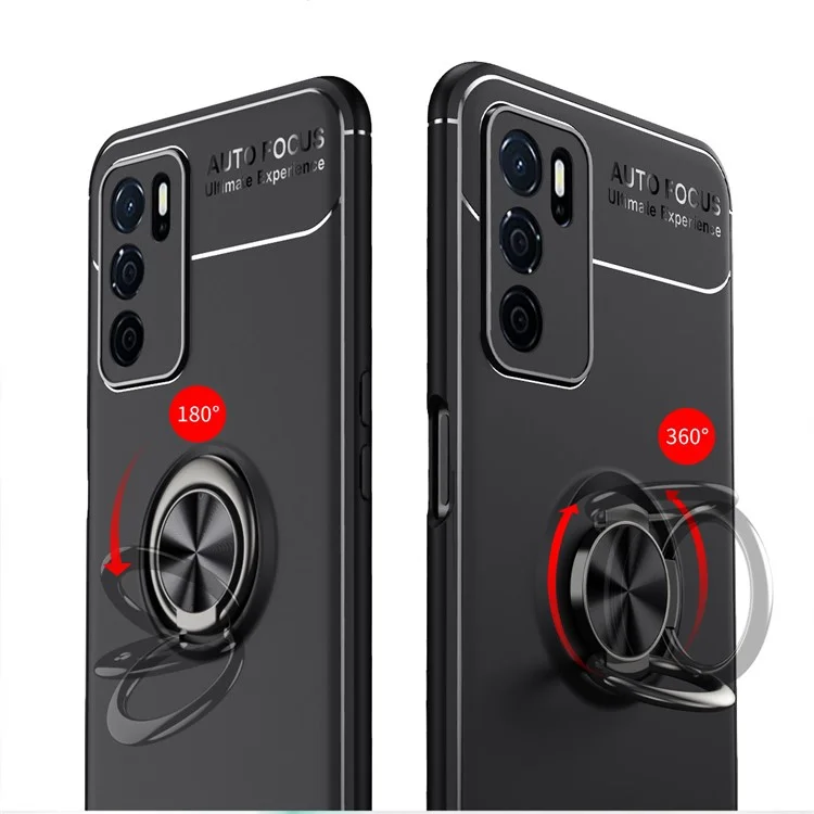 Rotação Metal Rien Metal Kickstand Holder-absorção Anti-arranhão Anti-Scratch Flexible TPU Capa Case Para Oppo A16/a16s/a54s - Preto/vermelho
