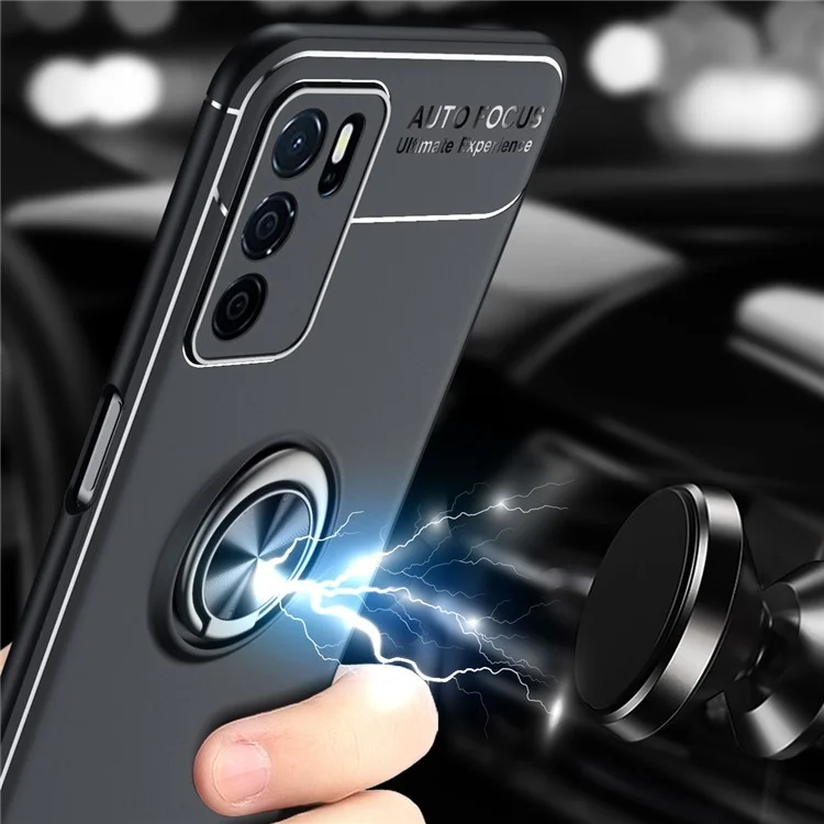 Rotação Metal Rien Metal Kickstand Holder-absorção Anti-arranhão Anti-Scratch Flexible TPU Capa Case Para Oppo A16/a16s/a54s - Preto/vermelho