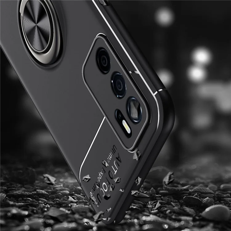 Rotação Metal Rien Metal Kickstand Holder-absorção Anti-arranhão Anti-Scratch Flexible TPU Capa Case Para Oppo A16/a16s/a54s - Preto/vermelho