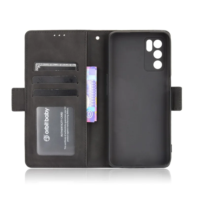Wallet Design Phone Cover Stand Case with Multiple Card Slots for Oppo A16/A16s/A54s - Black