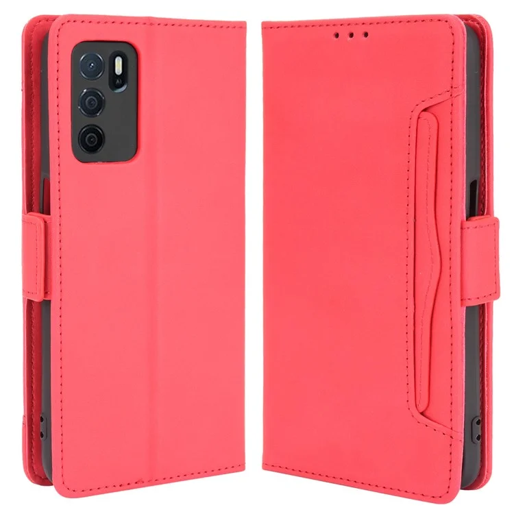 Funda de teléfono con diseño de billetera y soporte con múltiples ranuras para tarjetas para Oppo A16/A16s/A54s - Rojo