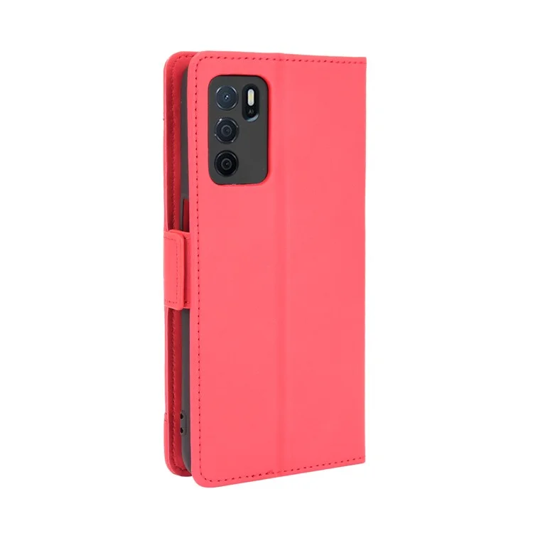 Funda de teléfono con diseño de billetera y soporte con múltiples ranuras para tarjetas para Oppo A16/A16s/A54s - Rojo