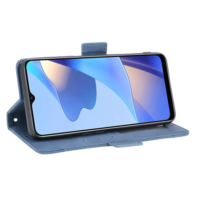 Wallet Design Phone Cover Stand Case with Multiple Card Slots for Oppo A16/A16s/A54s - Blue