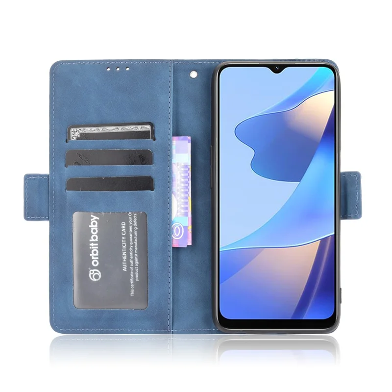 Wallet Design Phone Cover Stand Case with Multiple Card Slots for Oppo A16/A16s/A54s - Blue