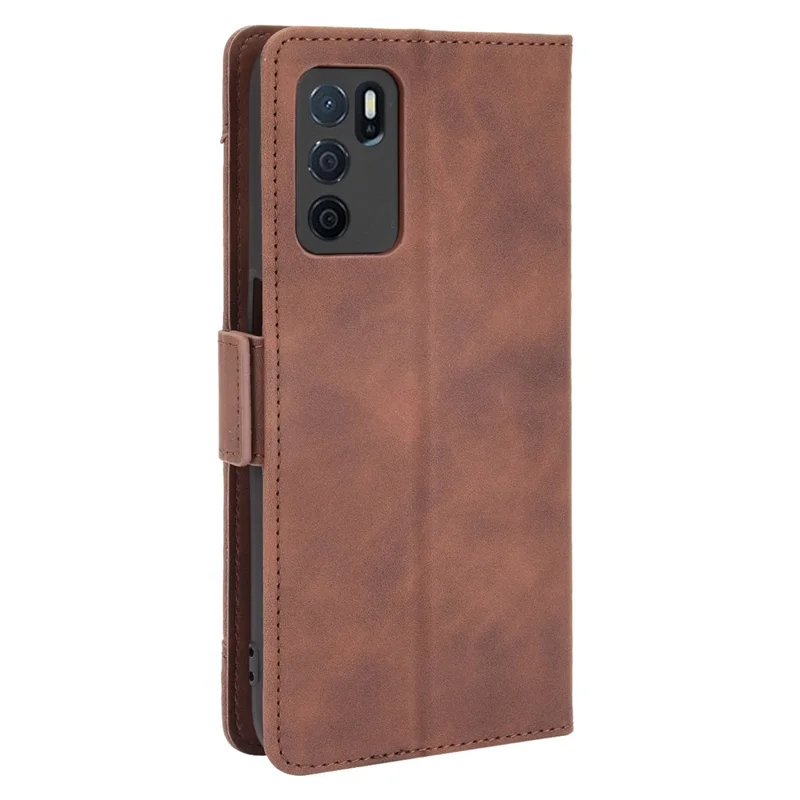 Wallet Design Phone Cover Stand Case with Multiple Card Slots for Oppo A16/A16s/A54s - Brown