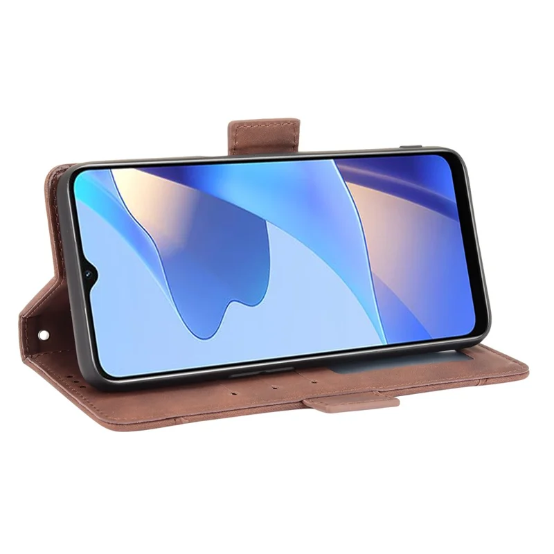 Wallet Design Phone Cover Stand Case with Multiple Card Slots for Oppo A16/A16s/A54s - Brown