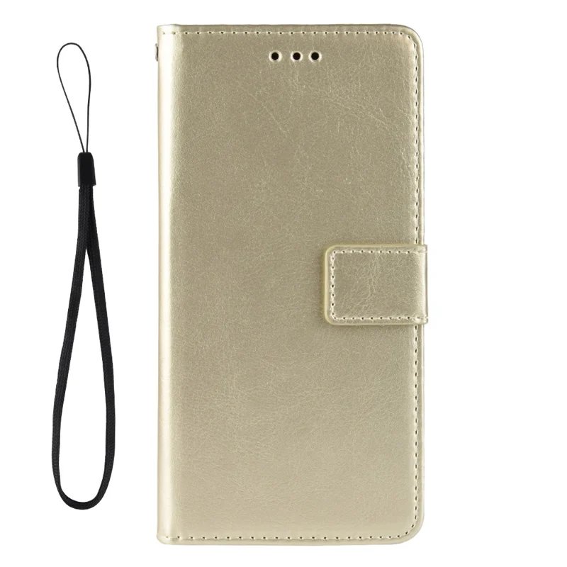 Crazy Horse PU Leather Wallet Protective Cellphone Shell with Stand and Wrist Strap for Oppo A16/A16s/A54s - Gold