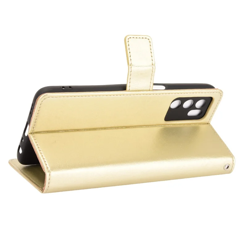 Crazy Horse PU Leather Wallet Protective Cellphone Shell with Stand and Wrist Strap for Oppo A16/A16s/A54s - Gold