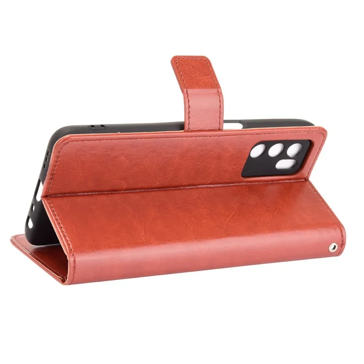 Crazy Horse pu Leather Wallet Protection de Téléphone Portable Avec Support et Bracelet Pour le Poignet Pour Oppo A16 / A16s / A54s - Brun