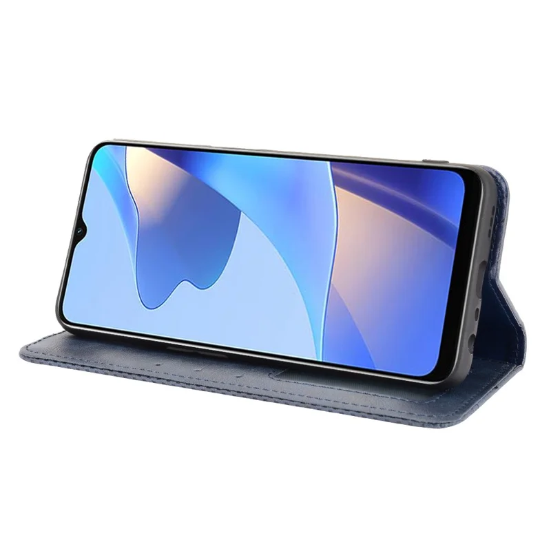 PU Leather Full Protective Retro Style Wallet Stand Flip Protective Phone Cover for Oppo A16/A16s/A54s - Blue