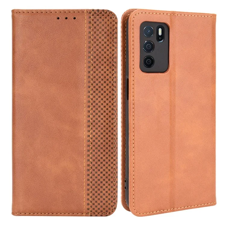 PU le Cuir PU Full Protective Retro Style Portefeuille Stand Flip Protection Téléphone Protection Pour Oppo A16 / A16s / A54s - Brun