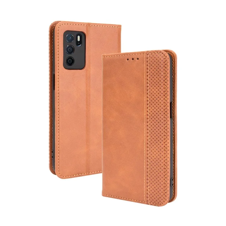 PU le Cuir PU Full Protective Retro Style Portefeuille Stand Flip Protection Téléphone Protection Pour Oppo A16 / A16s / A54s - Brun