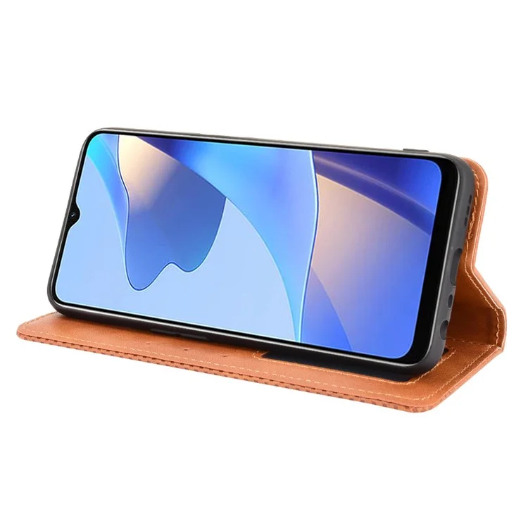 PU le Cuir PU Full Protective Retro Style Portefeuille Stand Flip Protection Téléphone Protection Pour Oppo A16 / A16s / A54s - Brun