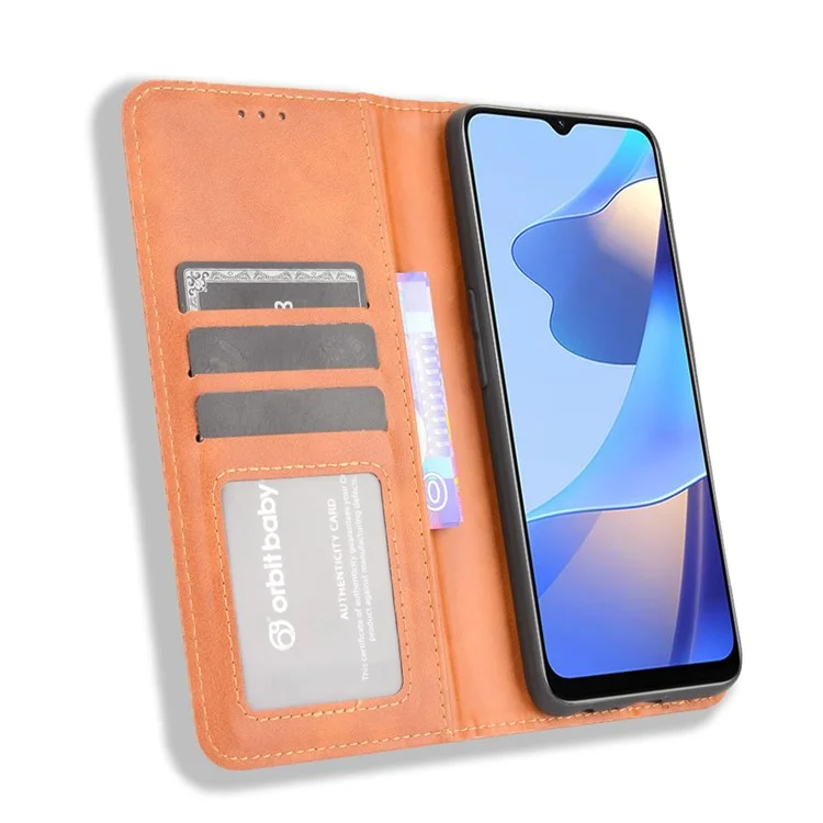 PU le Cuir PU Full Protective Retro Style Portefeuille Stand Flip Protection Téléphone Protection Pour Oppo A16 / A16s / A54s - Brun