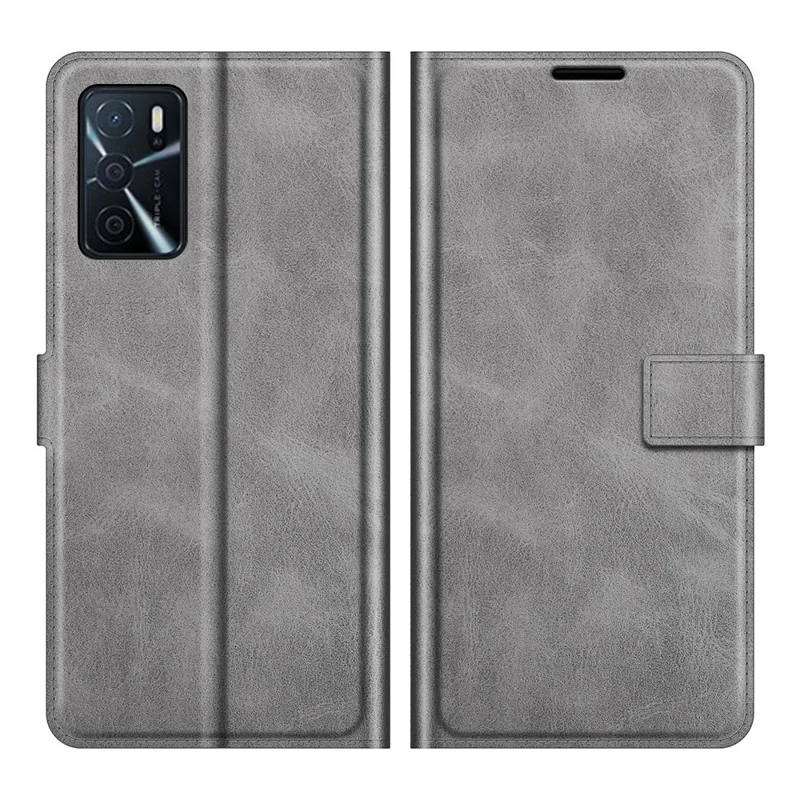 Shockproof Stand PU Leather Wallet Flip Protective Cover with Magnetic Closure for Oppo A16/A16s/A54s - Grey