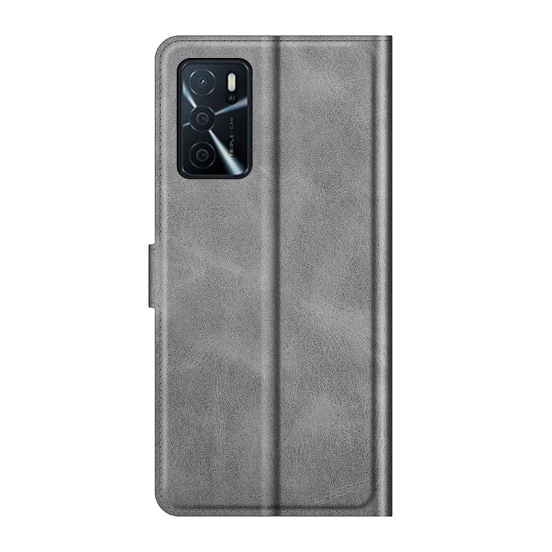 Shockproof Stand PU Leather Wallet Flip Protective Cover with Magnetic Closure for Oppo A16/A16s/A54s - Grey