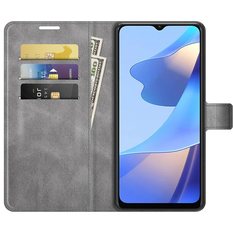 Shockproof Stand PU Leather Wallet Flip Protective Cover with Magnetic Closure for Oppo A16/A16s/A54s - Grey