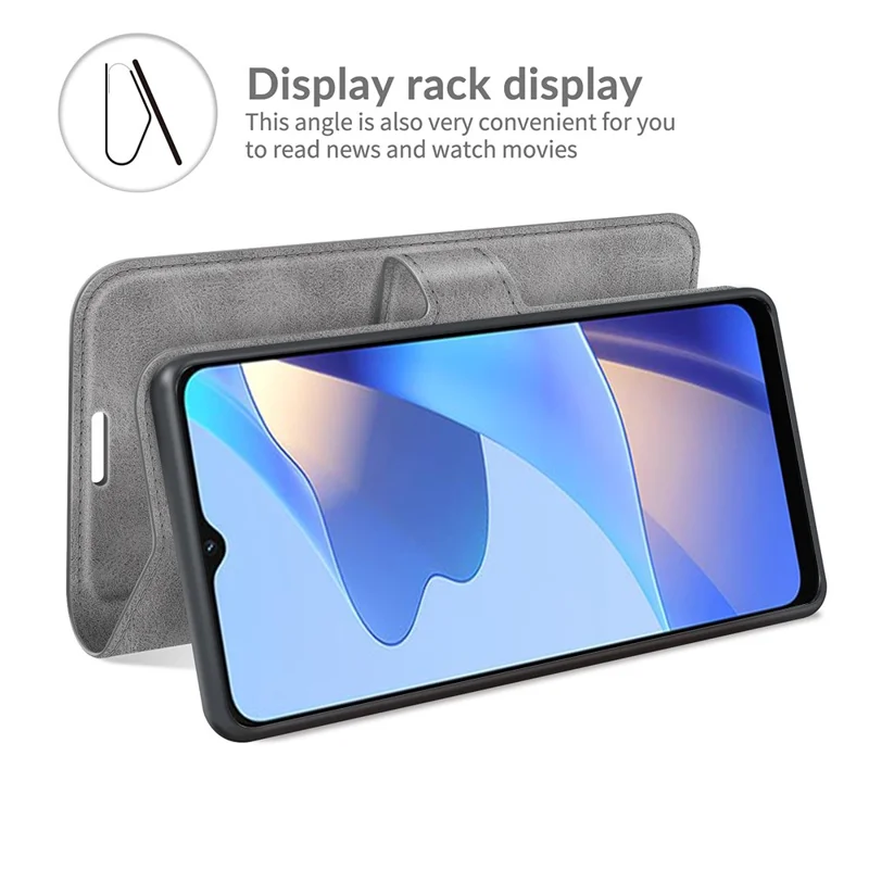 Shockproof Stand PU Leather Wallet Flip Protective Cover with Magnetic Closure for Oppo A16/A16s/A54s - Grey