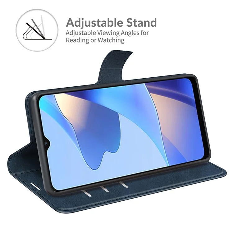 Funda protectora de cuero PU con soporte a prueba de golpes y cierre magnético para Oppo A16/A16s/A54s - Azul