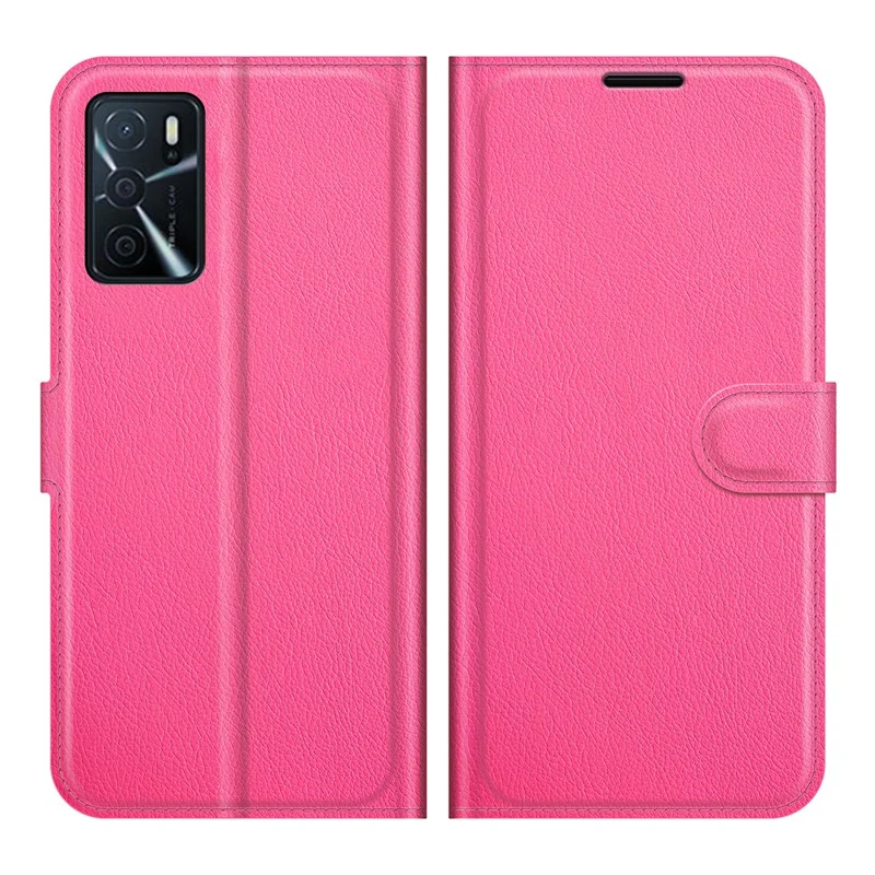 Folio Flip Litchi Skin Well-protected Leather Wallet Stand Design Cover for Oppo A16/A16s/A54s - Rose