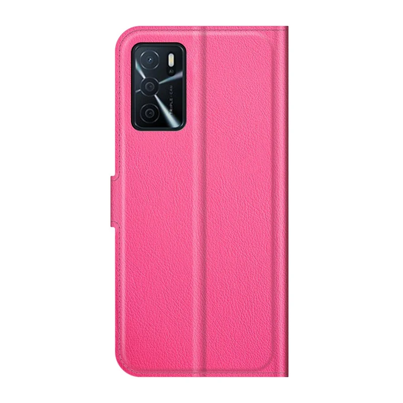 Folio Flip Litchi Skin Well-protected Leather Wallet Stand Design Cover for Oppo A16/A16s/A54s - Rose