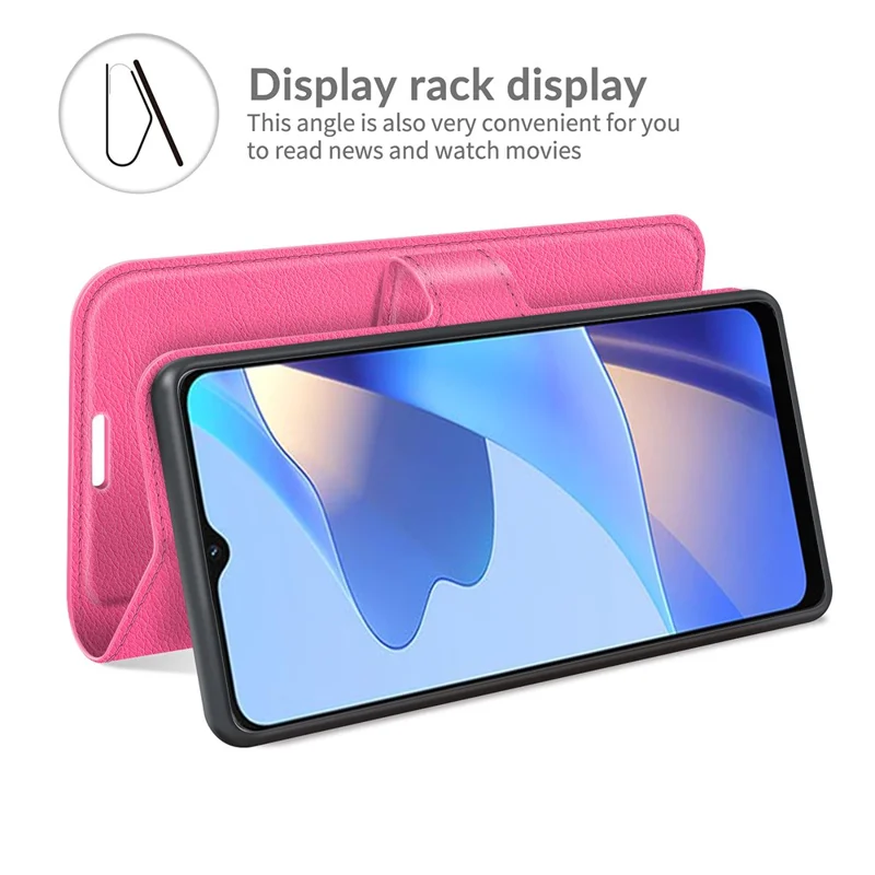 Folio Flip Litchi Skin Well-protected Leather Wallet Stand Design Cover for Oppo A16/A16s/A54s - Rose