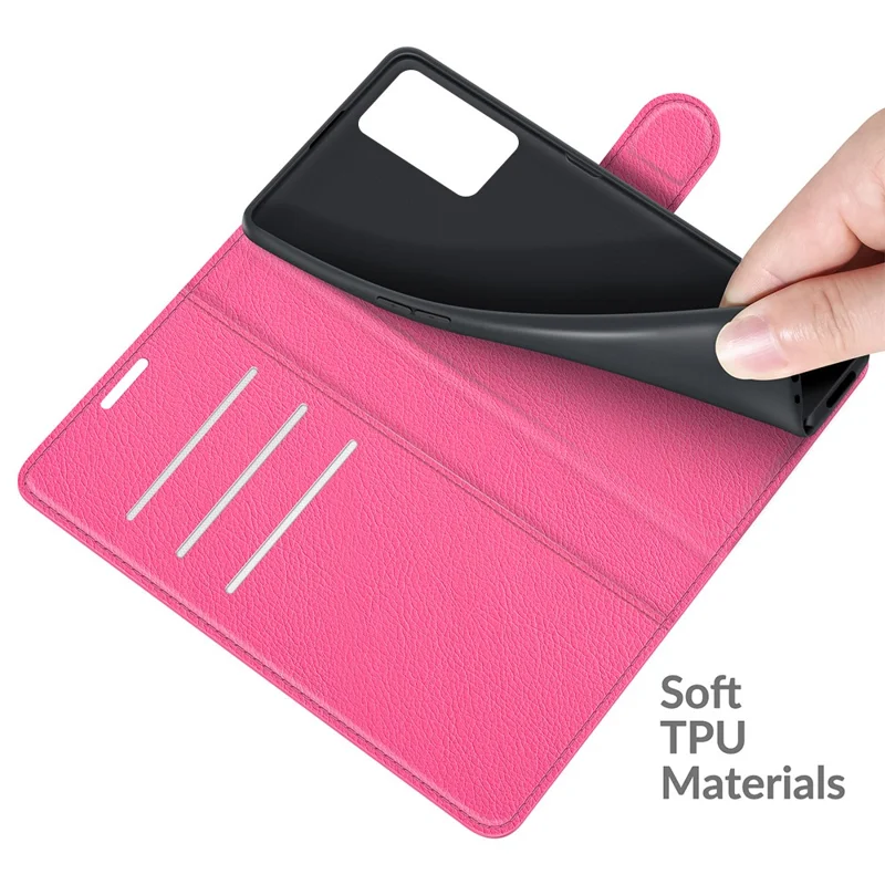 Folio Flip Litchi Skin Well-protected Leather Wallet Stand Design Cover for Oppo A16/A16s/A54s - Rose