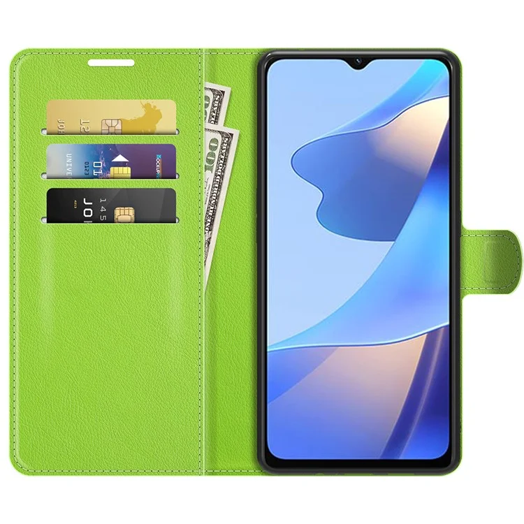 Carteira de couro Folio Flip Litchi com Proteção Reforçada, Design de Suporte para Oppo A16/A16s/A54s - Verde