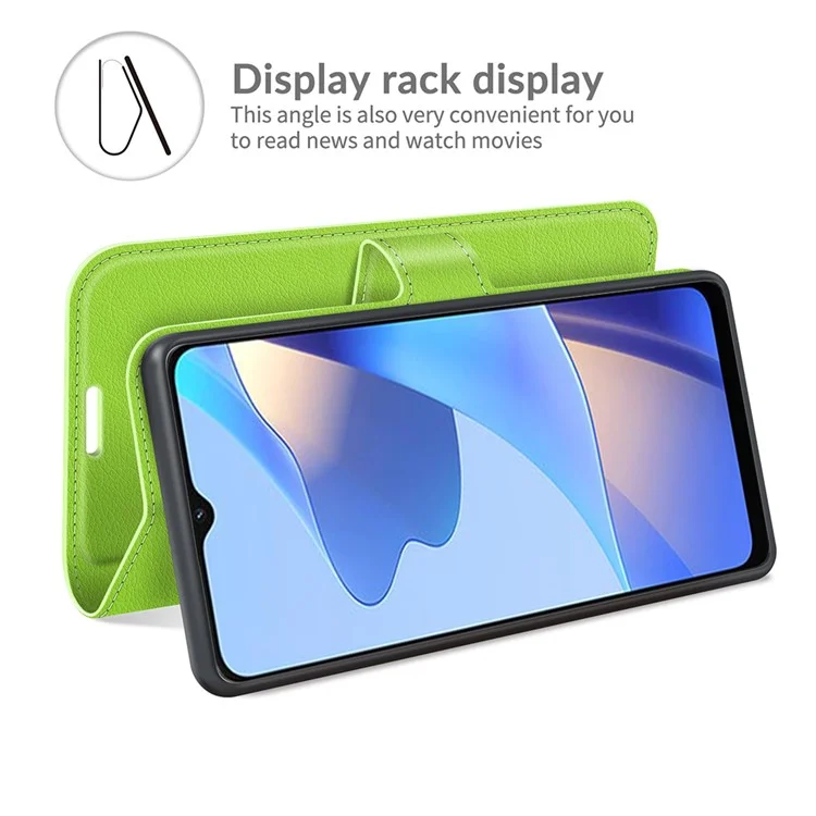 Carteira de couro Folio Flip Litchi com Proteção Reforçada, Design de Suporte para Oppo A16/A16s/A54s - Verde